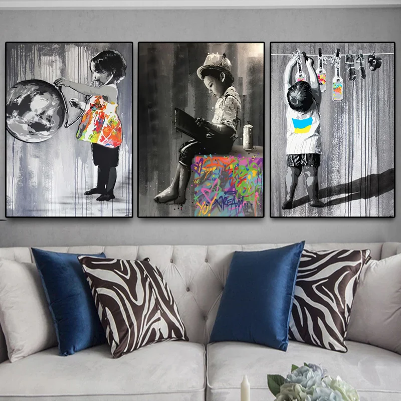 Banksy Graffiti Art Little Girl and Boy Canvas Painting Street Graffiti Pop Art Posters Kid Room Wall Decorative Picture Caudros
Banksy Graffiti Art Little Girl and Boy Canvas Painting Street Graffiti Pop Art Posters Kid Room Wall Decorative Picture Caudros