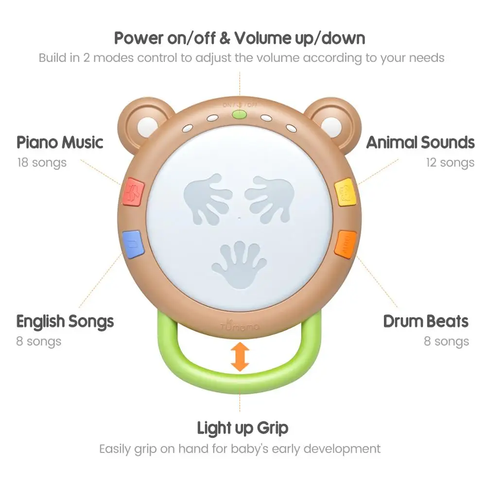 TUMAMA детская музыкальная электронная игрушка с подсветкой и звуками барабан для
