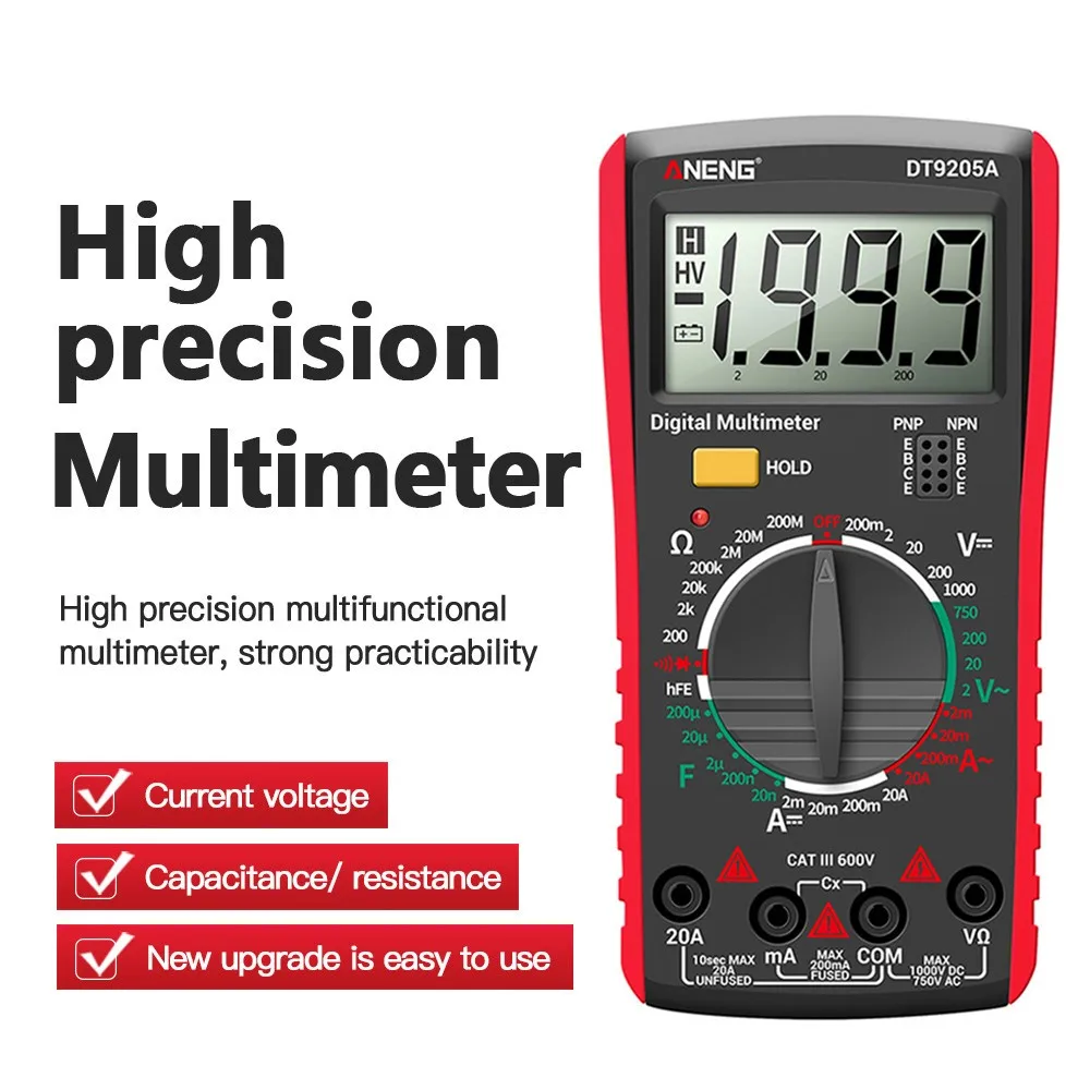 ANENG Multimeter DT9205A Handheld 1999 Counts Automotive Digital Tester Multimeter Manual Range AC DC Voltage Detector
ANENG Multimeter DT9205A Handheld 1999 Counts Automotive Digital Tester Multimeter Manual Range AC DC Voltage Detector