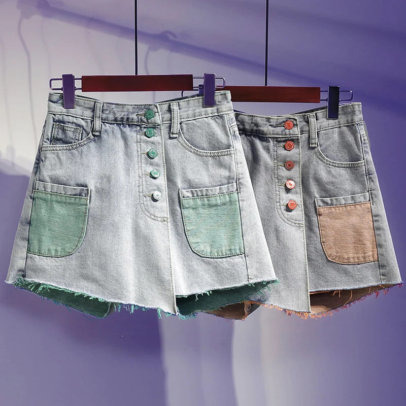 Summer High Waist Denim Shorts Skirt Women Patchwork Jeans Shorts Washed Short Jeans Female Street Casual Loose Plus Size S-5XL
Summer High Waist Denim Shorts Skirt Women Patchwork Jeans Shorts Washed Short Jeans Female Street Casual Loose Plus Size S-5XL