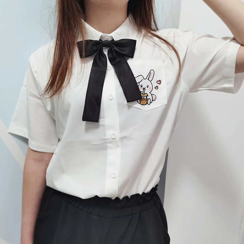 Women Blouses Shirt 2021 Summer White Printing Rabbit Lapel Short Sleeve With Tie Bow Korean JK Uniform Female Shirts Blusas
Women Blouses Shirt 2021 Summer White Printing Rabbit Lapel Short Sleeve With Tie Bow Korean JK Uniform Female Shirts Blusas