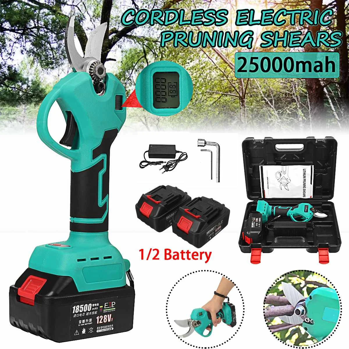 128V Cordless Pruner Lithium-ion Pruning Shear Fruit Tree Bonsai Pruning Electric Tree Branches Cutter Landscaping With Case
128V Cordless Pruner Lithium-ion Pruning Shear Fruit Tree Bonsai Pruning Electric Tree Branches Cutter Landscaping With Case