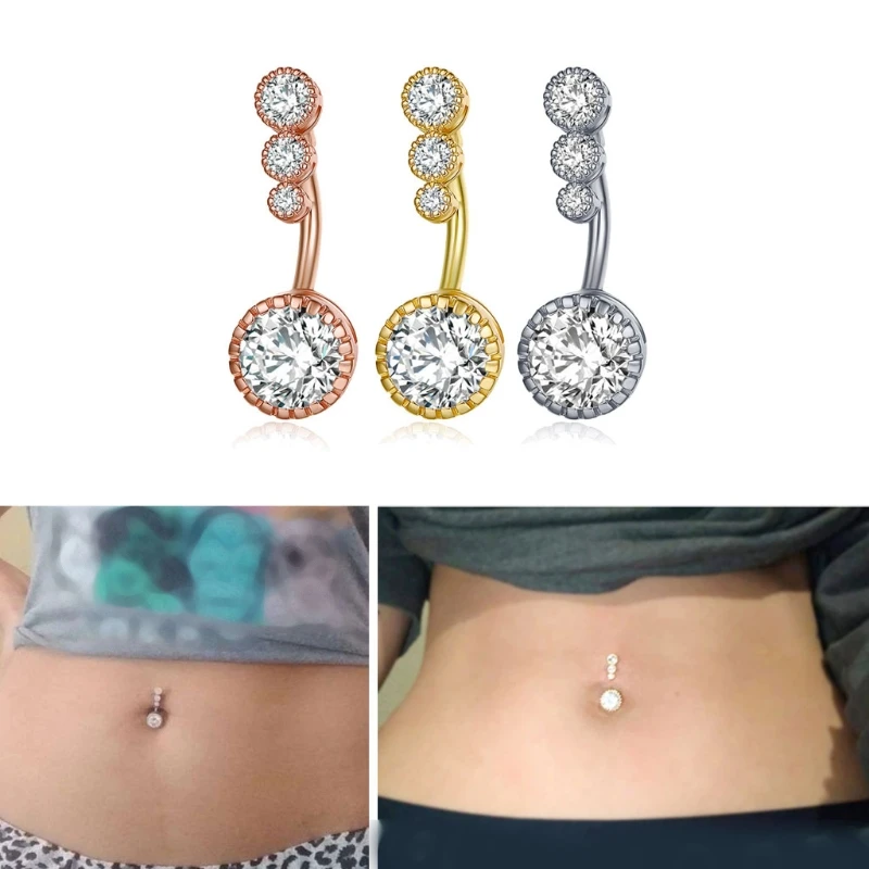 M2EA Zircon Umbilical Belly Button Ring 4 Diamond Copper-plated Body Piercing Jewelry | Украшения и аксессуары