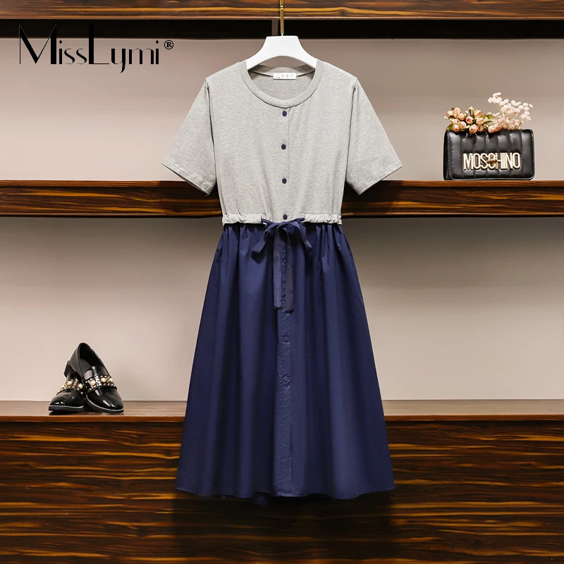 L-4XL Plus Size Women Summer Casual T shirt Dresses 2021 Loose Short Sleeve Cotton Patchwork DrawString Waist Pleated Midi Dress
L-4XL Plus Size Women Summer Casual T shirt Dresses 2021 Loose Short Sleeve Cotton Patchwork DrawString Waist Pleated Midi Dress