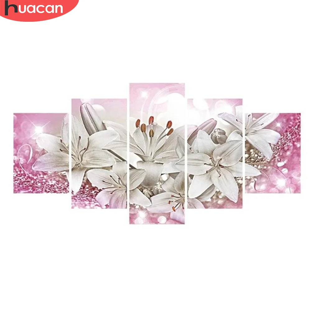 

HUACAN 5Pc Multi-picture 5D DIY Diamond Painting Orchid Flower Diamond Mosaic Full Embroidery Kits Home Decor