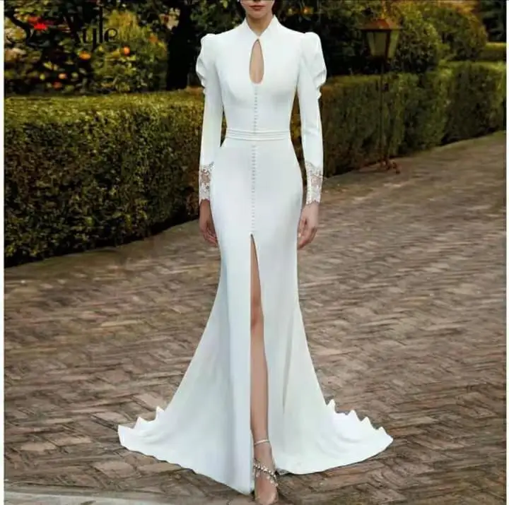 Elegant Long Sleeve Mermaid High Neck Wedding Dresses Slit Floor Length Vestidos de novia Abendkleider Bridal Gowns for Women
Elegant Long Sleeve Mermaid High Neck Wedding Dresses Slit Floor Length Vestidos de novia Abendkleider Bridal Gowns for Women