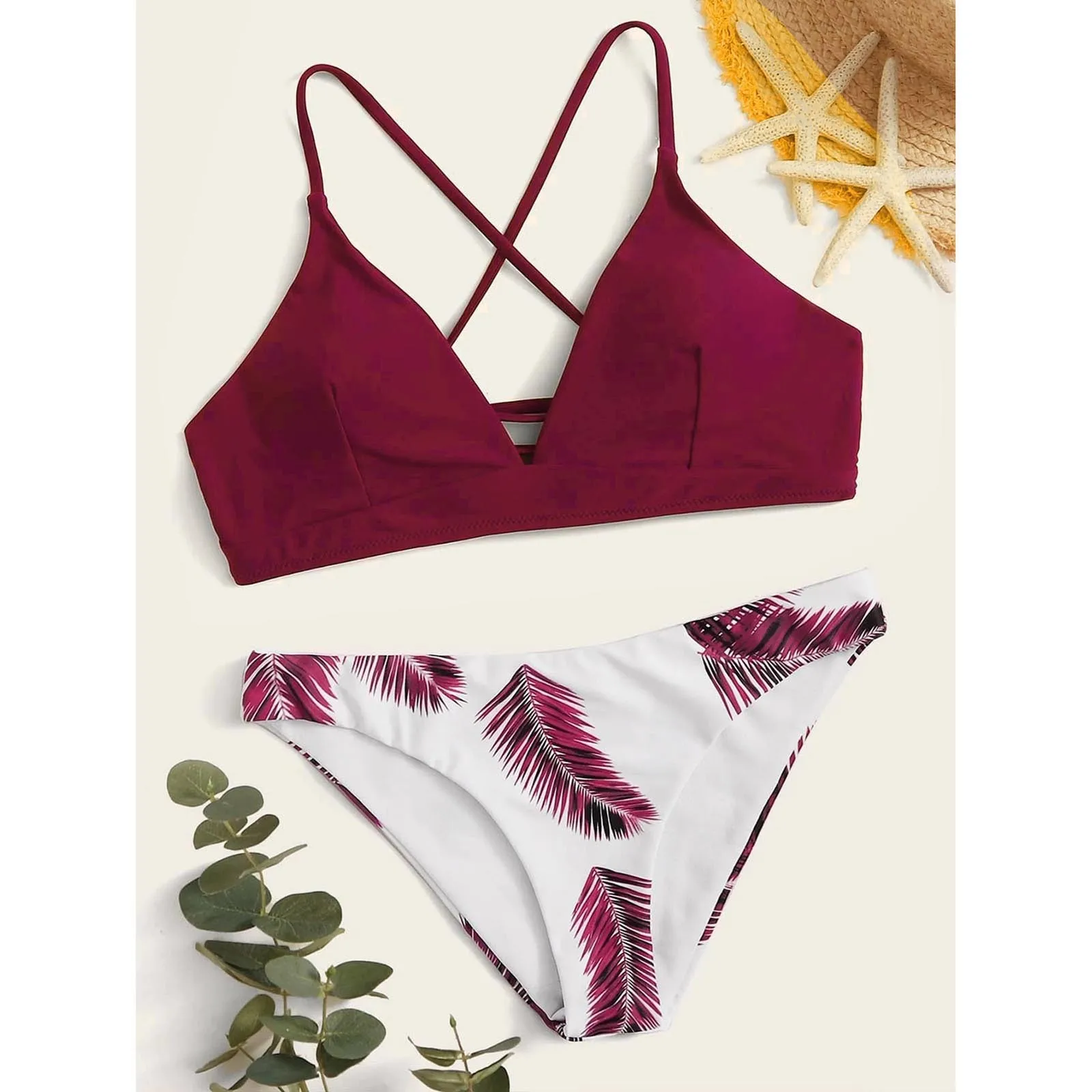 

Sexy Push Up Bikinis Set Swimwear Women Swimsuits Crisscross Bathing Suit Women Leaf Print Beach Wear Bikini 2021 Bather Biquini