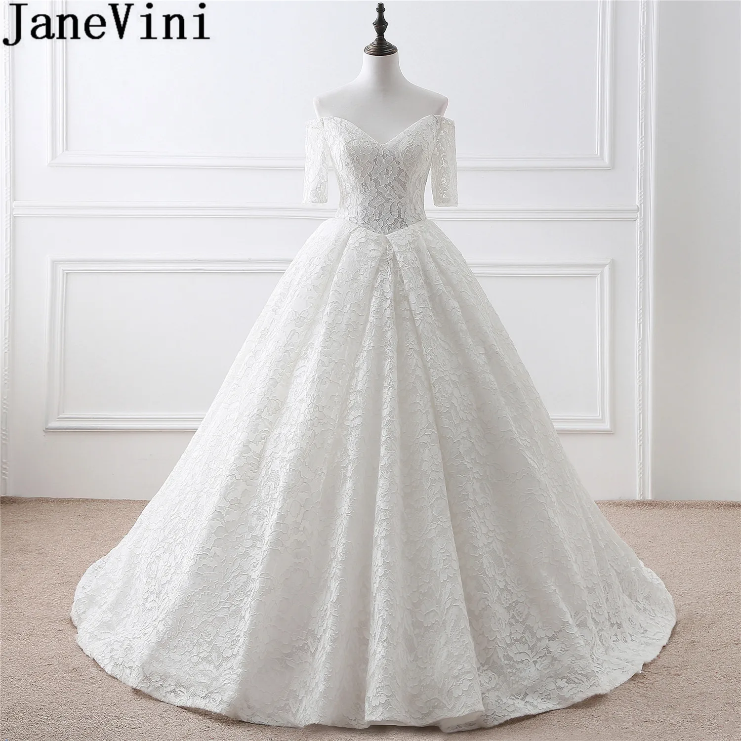 JaneVini Elegant Lace Wedding Dresses with Half Sleeves Illusion Waist A Line Off Shoulder Lace-Up Princess Bridal Gowns 2019
JaneVini Elegant Lace Wedding Dresses with Half Sleeves Illusion Waist A Line Off Shoulder Lace-Up Princess Bridal Gowns 2019