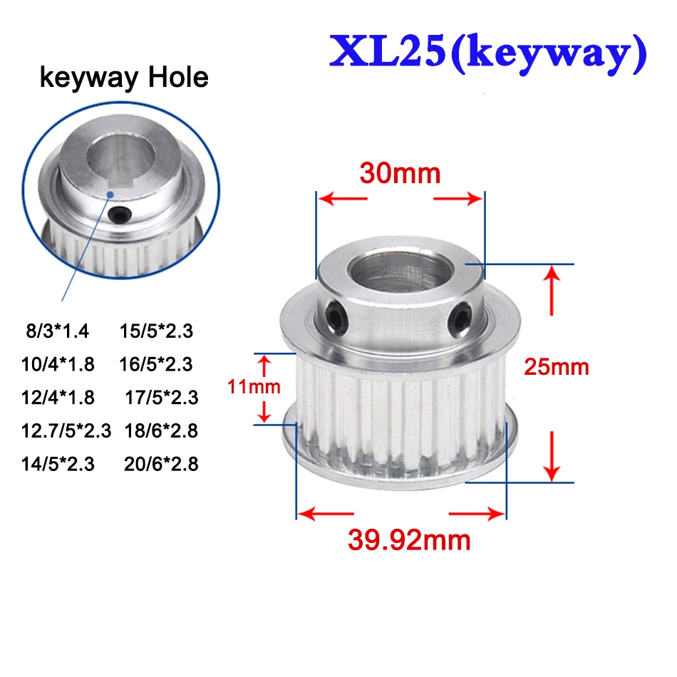1PCS XL 25 Tooth Convex Synchronous Wheel Timing Pulley Belt Width 11mm Keyway Hole
1PCS XL 25 Tooth Convex Synchronous Wheel Timing Pulley Belt Width 11mm Keyway Hole