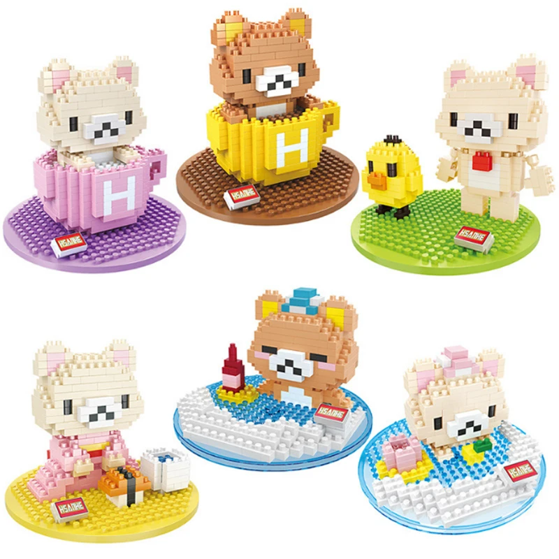 Hsanhe алмазные блоки Rilakkuma Мультяшные строительные игрушки коричневый медведь