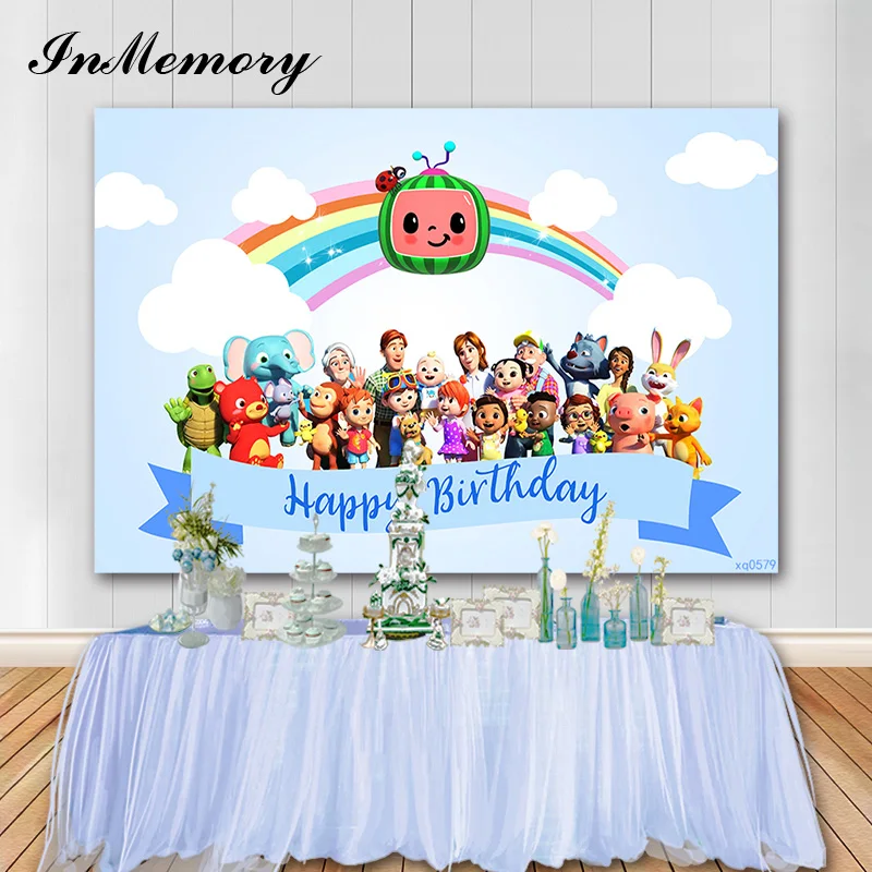 Фоны для фотосъемки детей на 1-й День рождения InMemory тема Cocomelon фоны Радужное небо