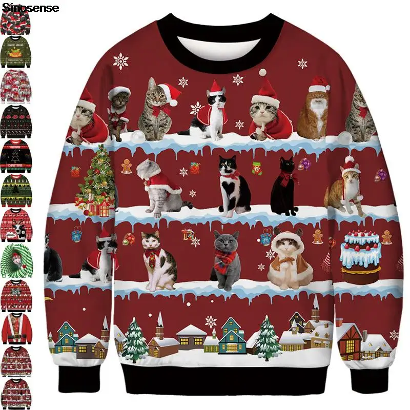 

Свитер Рождественский для мужчин и женщин, пуловер, рождественский джемпер с рисунком 3D кошки, Забавный свитшот для праздвечерние ринки, ос...