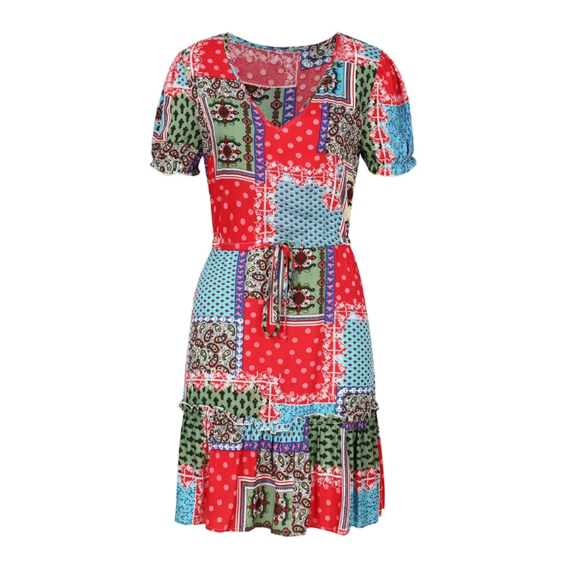 2020 Printing Summer Dress Women Vintage High Waist Pathwork Slim Short Sleeve V Neck a Line Casual Female Dresses Vestidos
2020 Printing Summer Dress Women Vintage High Waist Pathwork Slim Short Sleeve V Neck a Line Casual Female Dresses Vestidos