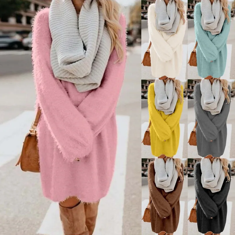 2021 autumn and winter women's mid-length long-sleeved round neck loose plush dress
2021 autumn and winter women's mid-length long-sleeved round neck loose plush dress