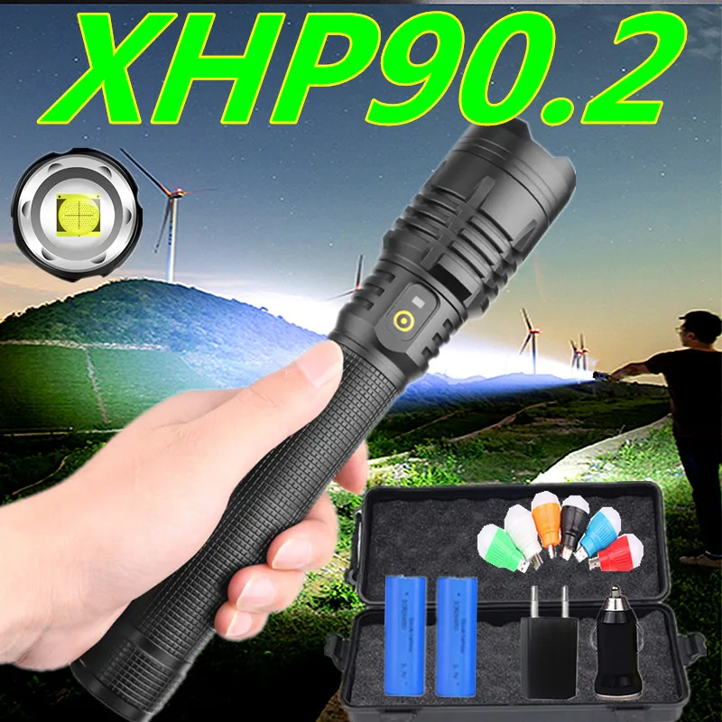 2020 90000LM XHP90.2 светодиодный фонарик самый мощный зум фонафонарь 26650 USB 18650 охотничий