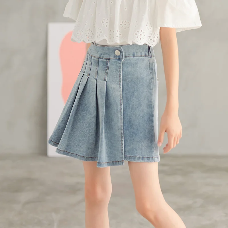2021 Летние Плиссированные джинсовые юбки с короткими рукавами для девочек 8-10 лет, Повседневная модная одежда для девочек-подростков
2021 Летние Плиссированные джинсовые юбки с короткими рукавами для девочек 8-10 лет, Повседневная модная одежда для девочек-подростков