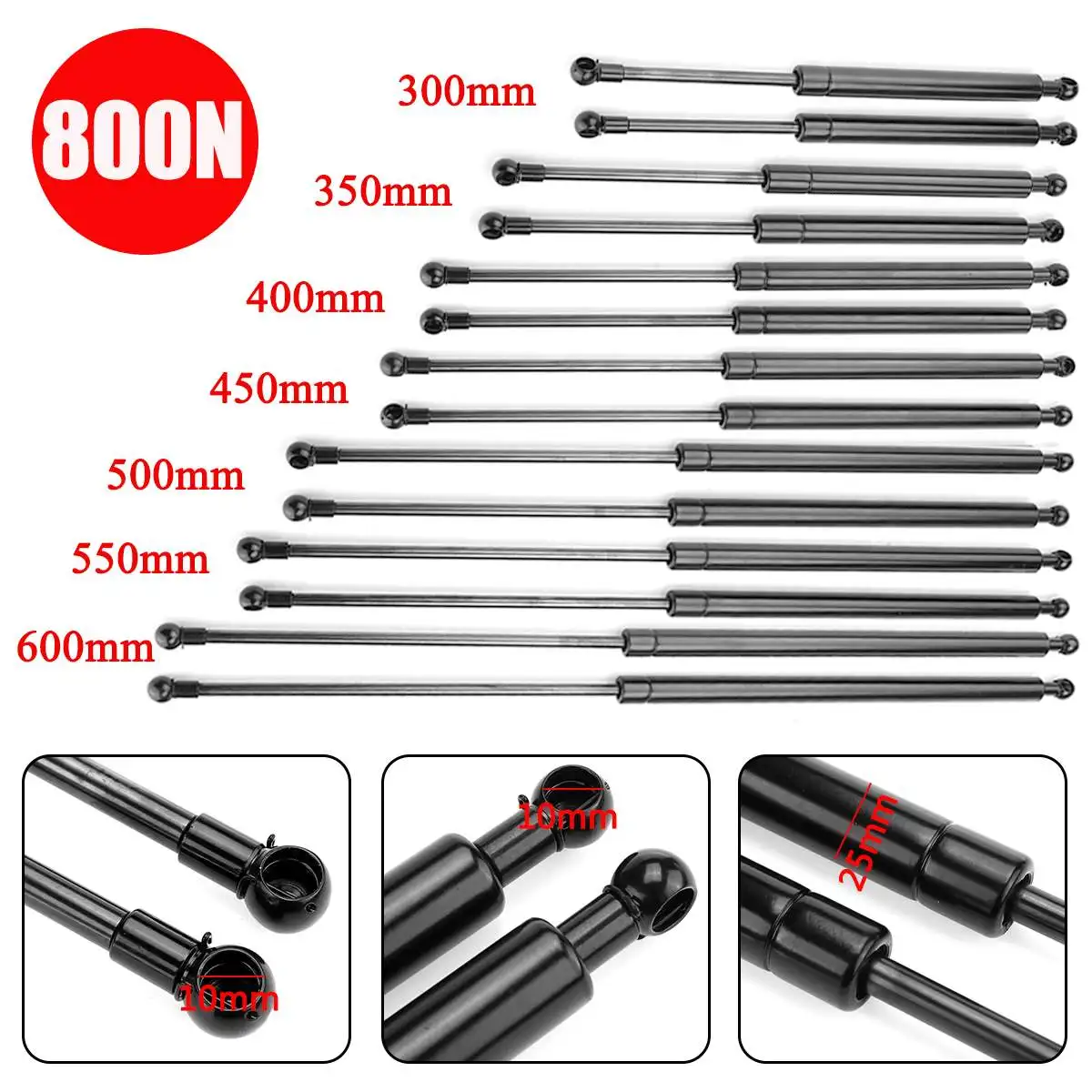 2pcs 800N 300/350/400/450/500/600mm Gas Strut Bars Gas Spring Support Boot Bonnet Car Caravans Doors Windows Hatches Boat Bus
2pcs 800N 300/350/400/450/500/600mm Gas Strut Bars Gas Spring Support Boot Bonnet Car Caravans Doors Windows Hatches Boat Bus