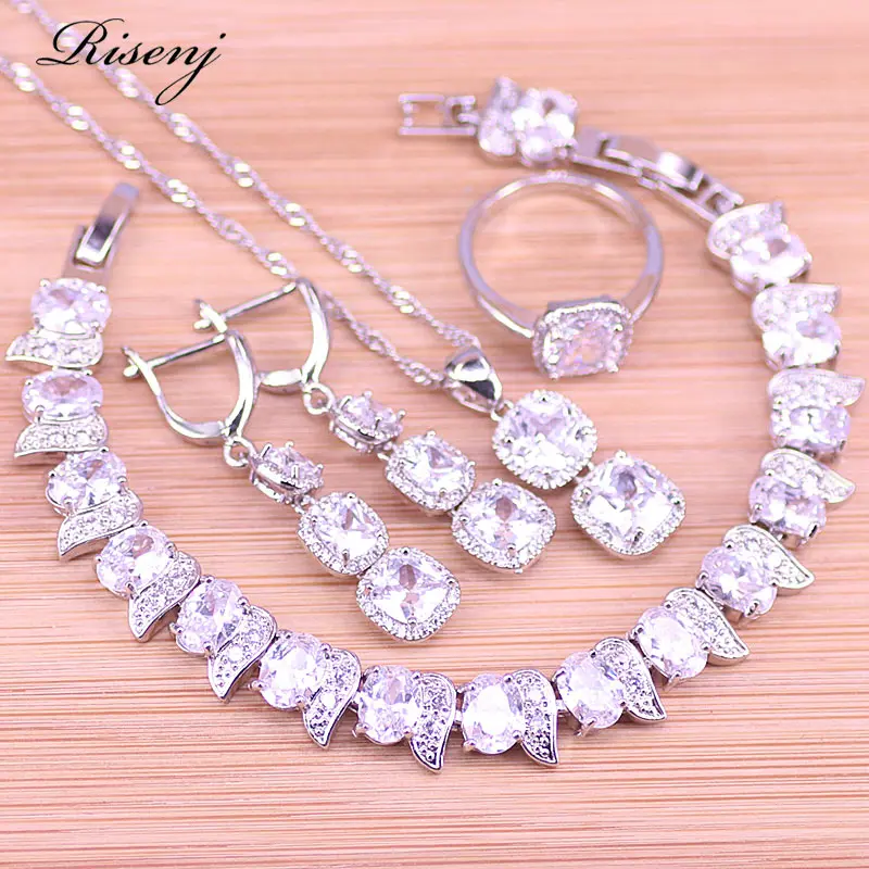 Risenj Shiny White Crystal & Cubic Zircon 925 Sterling Silver Jewelry Set Earrings Ring Necklace With Bracelet Bridal Jewelry
Risenj Shiny White Crystal & Cubic Zircon 925 Sterling Silver Jewelry Set Earrings Ring Necklace With Bracelet Bridal Jewelry
