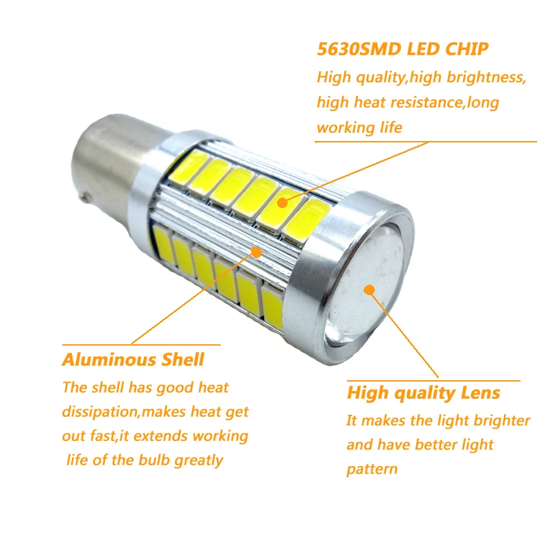 2x1157 Автомобильный светодиодный фонарь BAY15D S25 P21/5 Вт белый 12 В 6 5630 33SMD задний