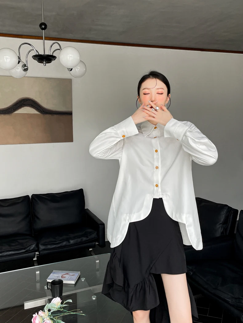 SuperAen 2021 New Design French Solid Office Lady Turn Down Collar Full Shirts Asymmetrical Casual Womens Tops
SuperAen 2021 New Design French Solid Office Lady Turn Down Collar Full Shirts Asymmetrical Casual Womens Tops