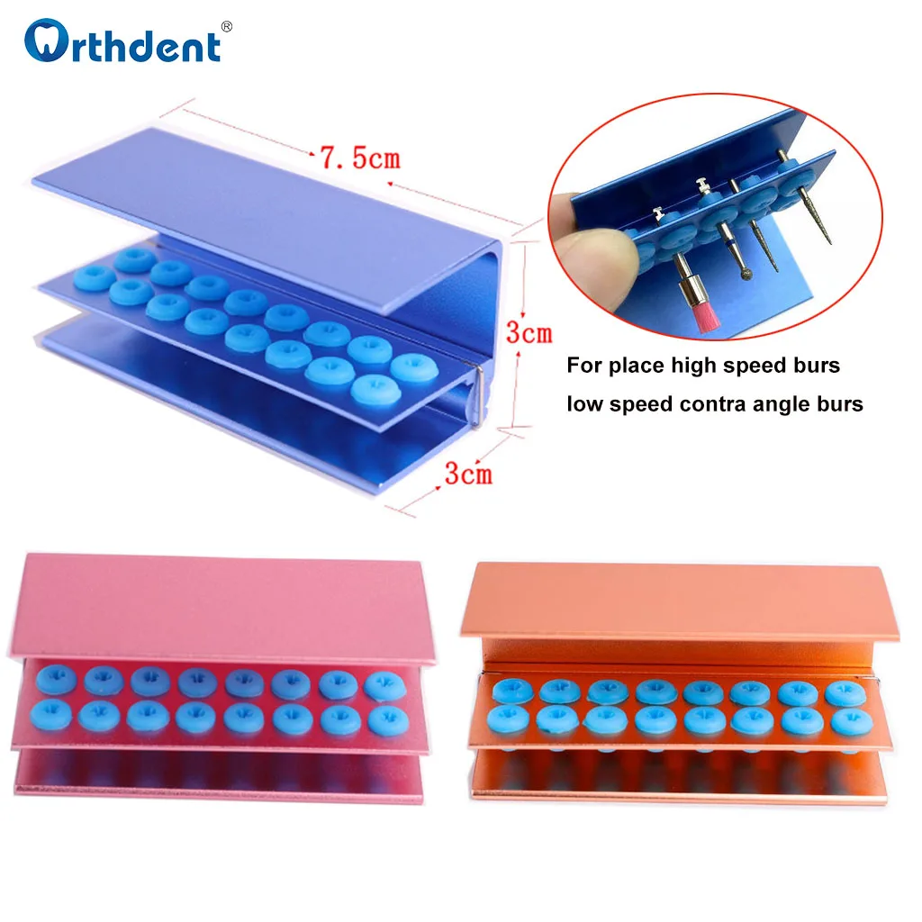 

16 Holes Dental Bur Block Holder Holds Disinfection Autoclave Sterilizer Box Stand With Silicone Rings Fit For FG RA CA Burs