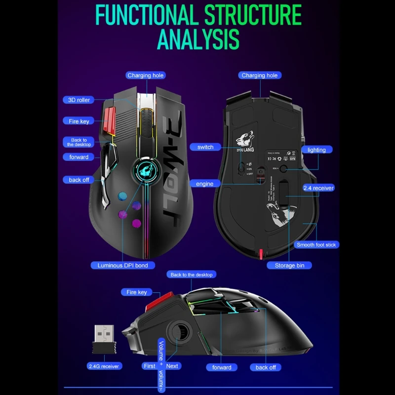 X6 Wireless Rechargeable Gaming Mouse Dual Mode Wired Mechanical Mouse 12000 DPI with Backlight for PC Laptop
X6 Wireless Rechargeable Gaming Mouse Dual Mode Wired Mechanical Mouse 12000 DPI with Backlight for PC Laptop