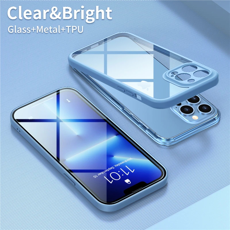 2 in 1 Full coverage Case For iPhone 13 Pro Max Cover Clear Glass Metal Soft Frame Cover For iPhone 13 Mini
2 in 1 Full coverage Case For iPhone 13 Pro Max Cover Clear Glass Metal Soft Frame Cover For iPhone 13 Mini