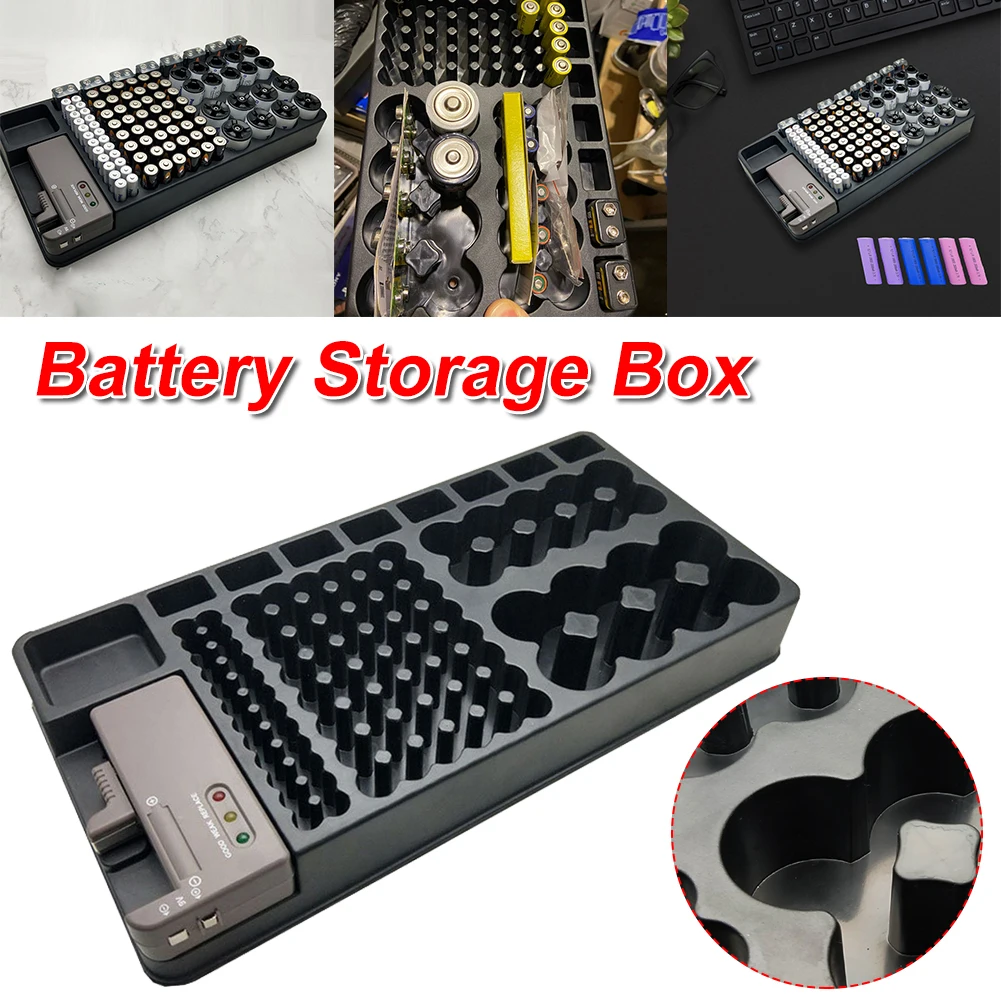 

Battery Storage Organizer Case with Removable Tester, Holds 110 Batteries Various Sizes for AAA, AA, 9V, C, D and Button Battery