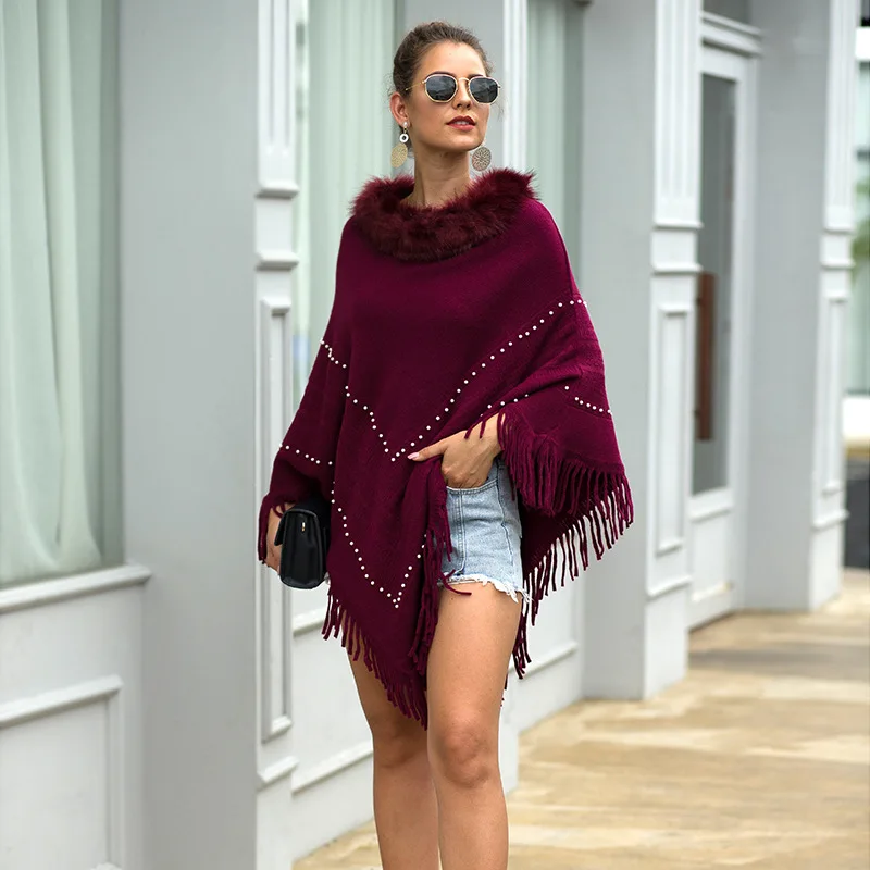 2020 Autumn and Winter New Women's European and American Style Tassel Shawl Cape Fur Collar Beaded Women's Sweater
2020 Autumn and Winter New Women's European and American Style Tassel Shawl Cape Fur Collar Beaded Women's Sweater