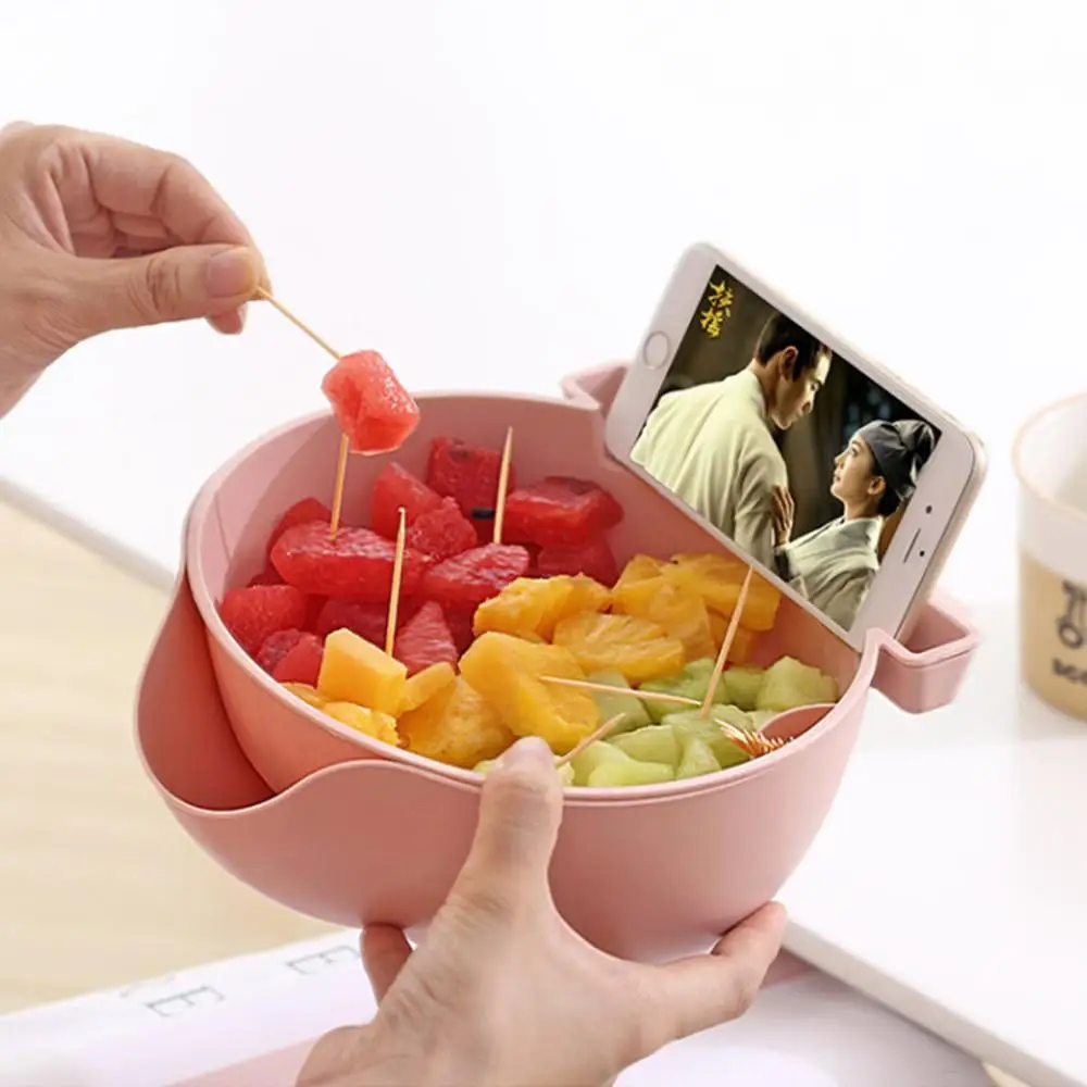Creative Plastic Fruit Bowl With Mobile Phone Holder Double-layer Detachable Drain Vegetables Container
Creative Plastic Fruit Bowl With Mobile Phone Holder Double-layer Detachable Drain Vegetables Container