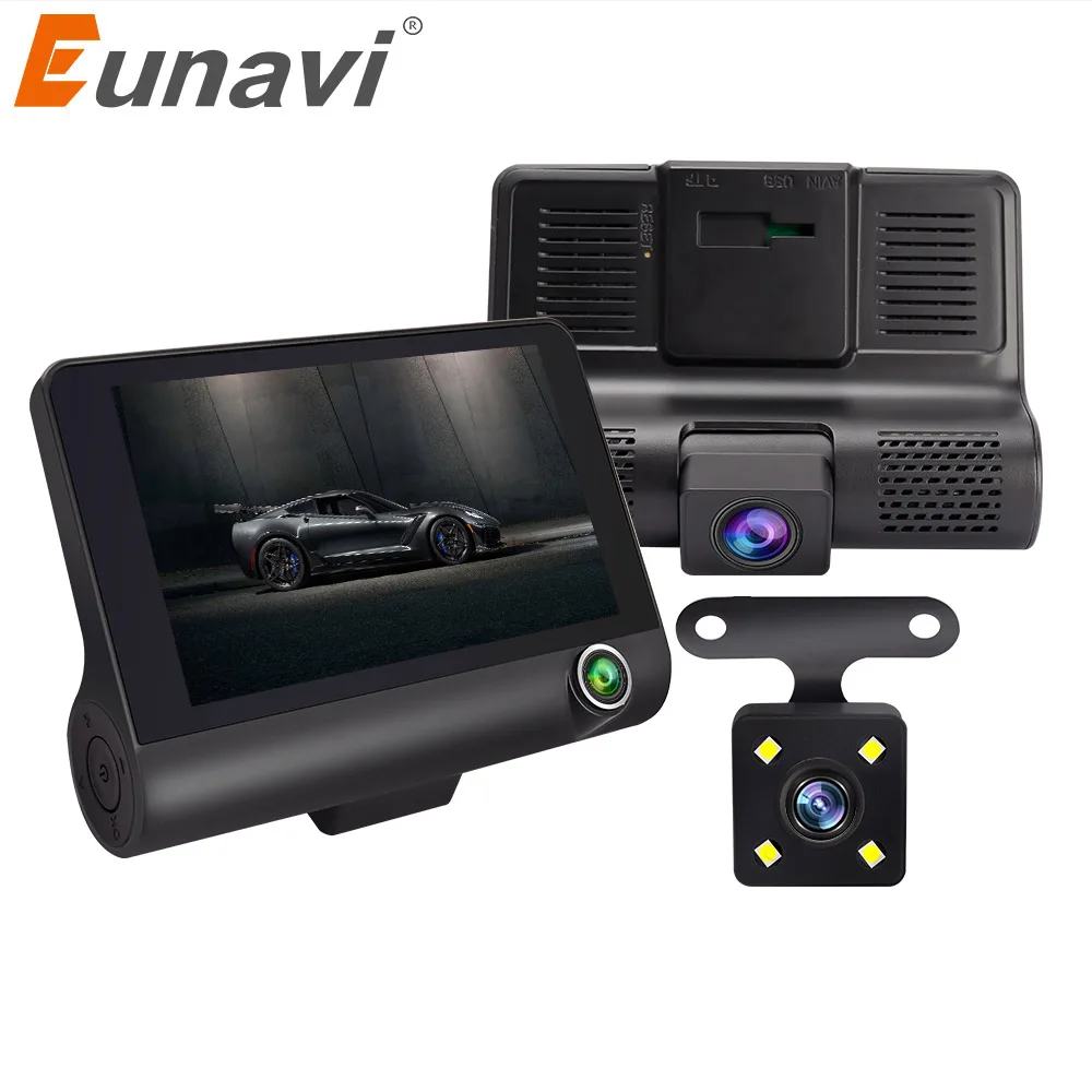 

Автомобильный видеорегистратор Eunavi, 3 камеры с объективом 4,0 дюйма, видеорегистратор с двумя объективами и камерой заднего вида, видеорегистратор, авторегистратор, видеорегистраторы, видеорегистратор