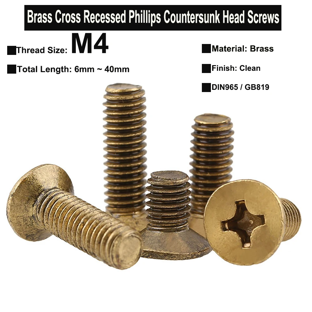 20Pcs/10Pcs/5Pcs M4x6mm~40mm Brass Cross Recessed 90° Countersunk Head Phillips Screws DIN965 GB819
20Pcs/10Pcs/5Pcs M4x6mm~40mm Brass Cross Recessed 90° Countersunk Head Phillips Screws DIN965 GB819