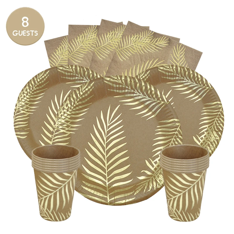 High Quality Stamping Gold Disposable Tableware Hawaii Palm Leaf Wedding Birthday Party Decor Festival Anniversary Party Supply
High Quality Stamping Gold Disposable Tableware Hawaii Palm Leaf Wedding Birthday Party Decor Festival Anniversary Party Supply