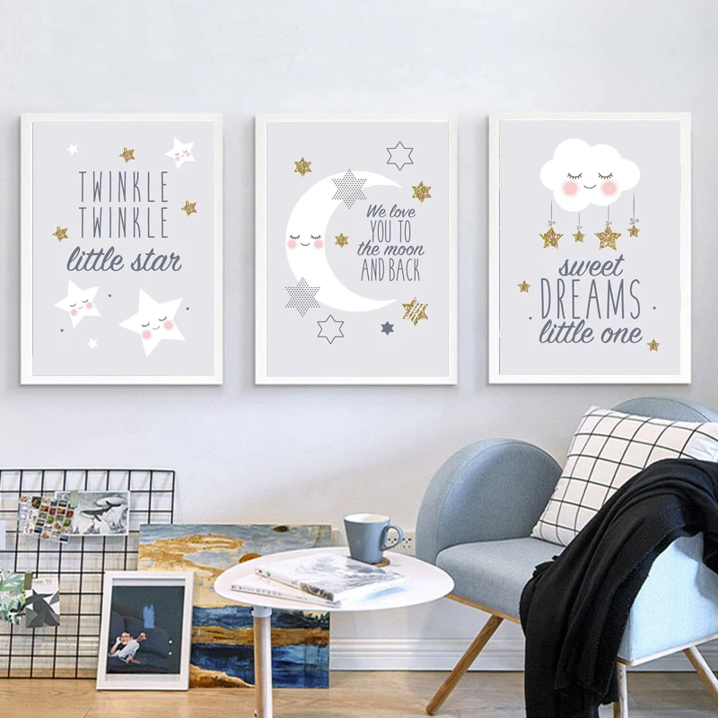 Nursery Wall Art Posters and Prints Star and Moon Kindergarten Decorative Painting Poster for Children's Room Decoration Picture
Nursery Wall Art Posters and Prints Star and Moon Kindergarten Decorative Painting Poster for Children's Room Decoration Picture