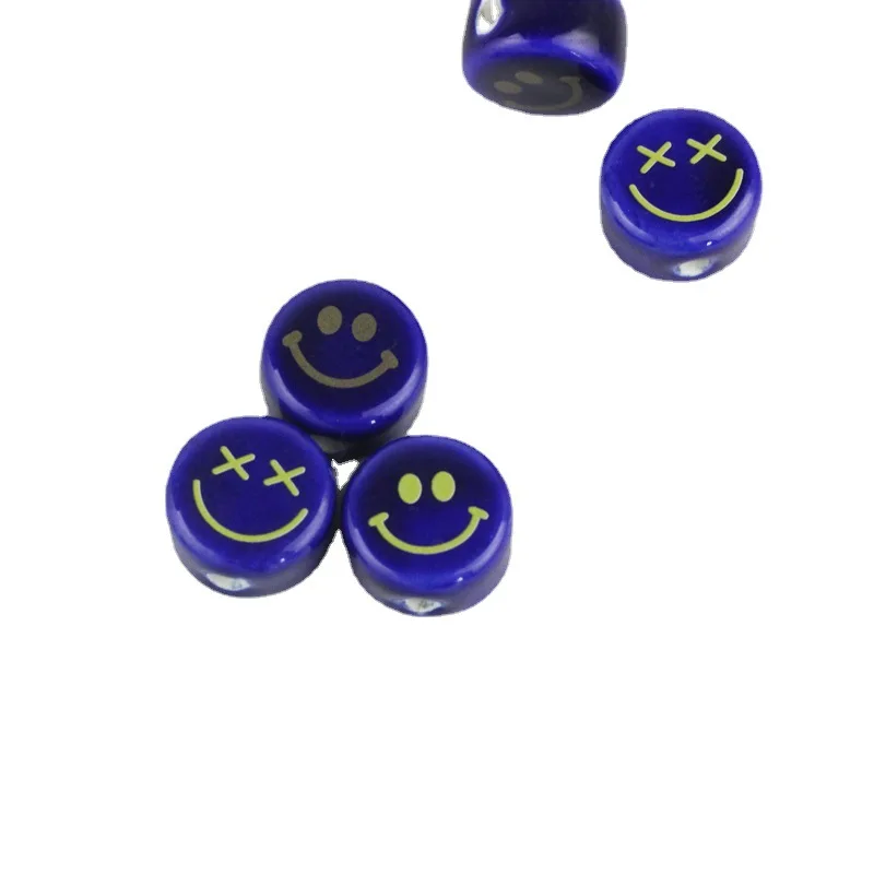 

16mm blue cartoon smiling face punk style ceramic beads DIY handmade jewelry bracelet hair accessories materials 6pcs