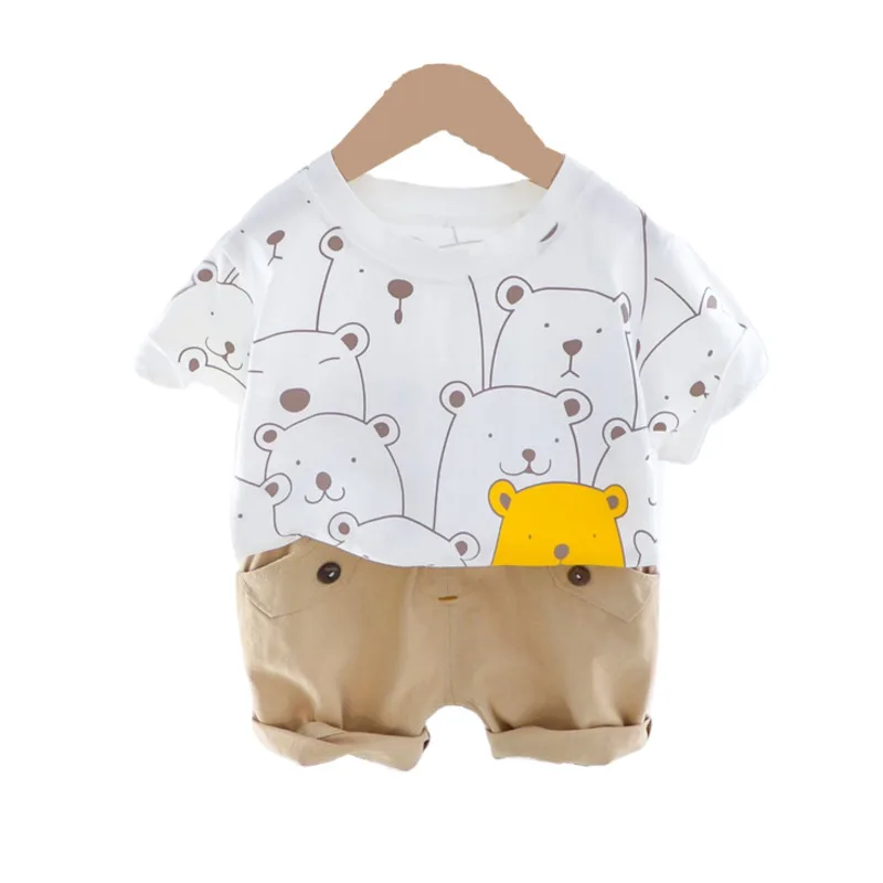 Модная летняя одежда для маленьких девочек, Повседневная футболка и шорты с мультяшным рисунком для мальчиков, 2 шт./компл., хлопковая одежда... 
Модная летняя одежда для маленьких девочек, Повседневная футболка и шорты с мультяшным рисунком для мальчиков, 2 шт./компл., хлопковая одежда...