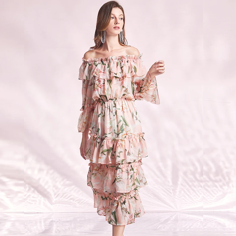 Summer Runway Boho Lily Floral Print Dress Women Off Shoulder Flare Sleeve Elastic Waist Cascading Ruffles Long Dress k407
Summer Runway Boho Lily Floral Print Dress Women Off Shoulder Flare Sleeve Elastic Waist Cascading Ruffles Long Dress k407