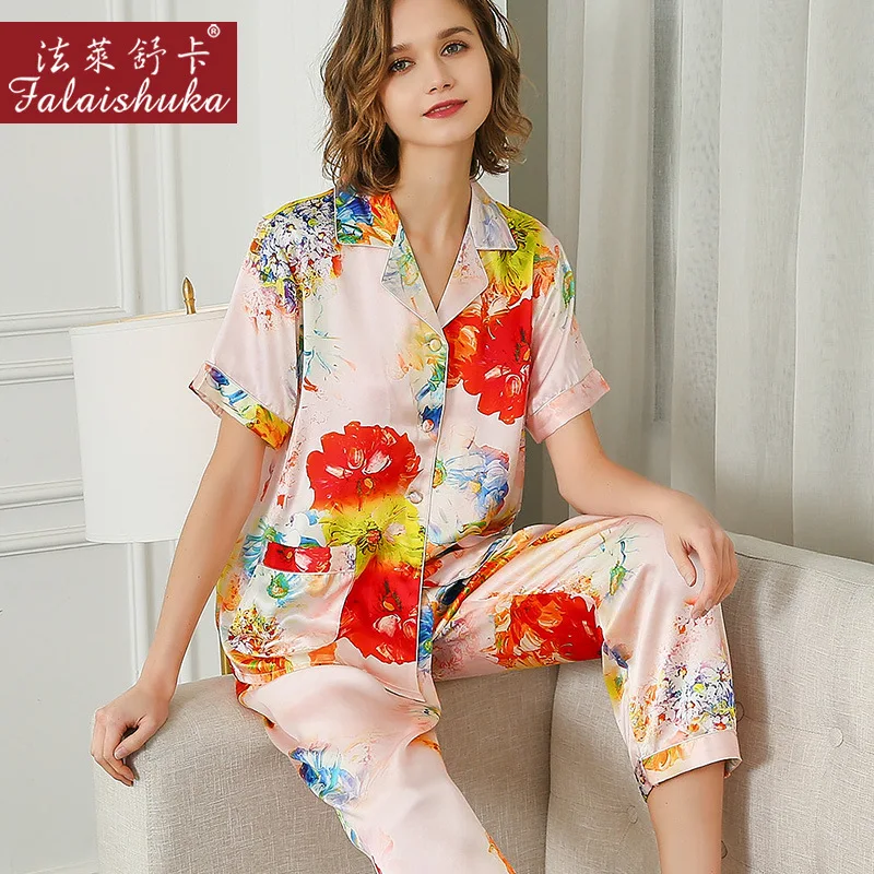 100% Natural Silk Pajama Sets Female Summer Real Silkworm Silk Sleepwear Short Sleeve Printed Women Pyjamas T8239
100% Natural Silk Pajama Sets Female Summer Real Silkworm Silk Sleepwear Short Sleeve Printed Women Pyjamas T8239