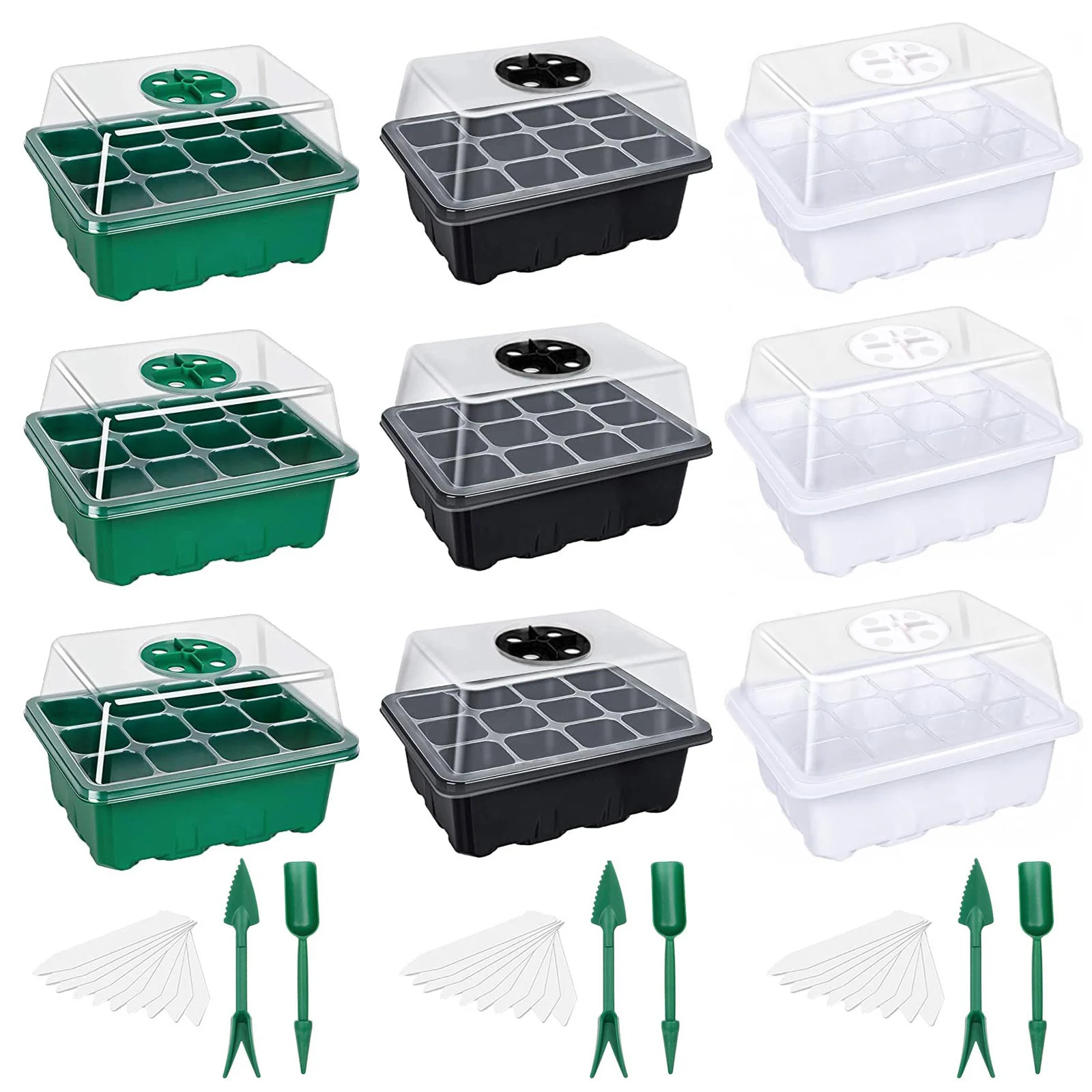 Behogar 10pcs 12 Holes Seed Starter Trays Nursery Seedling Tray Humidity Adjustable Plant Starter Kit Dome Base for Gardening
Behogar 10pcs 12 Holes Seed Starter Trays Nursery Seedling Tray Humidity Adjustable Plant Starter Kit Dome Base for Gardening