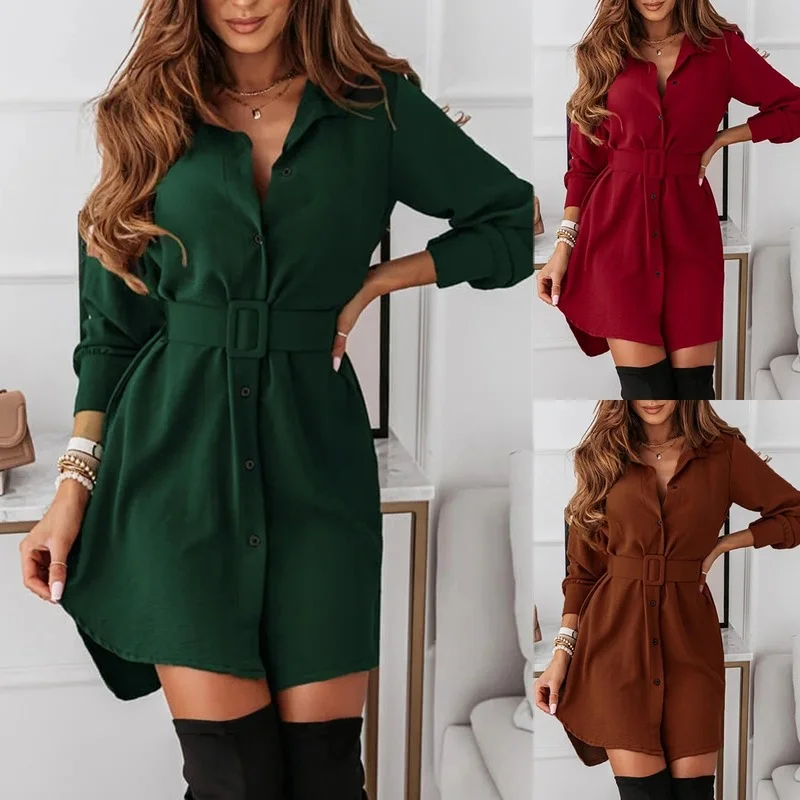 Autumn Pure Color Buttons Belt Slim Lapel Mini Dress for Women 2021 Winter Casual Long-sleeves Shirt Dresses Office Ladies Dress
Autumn Pure Color Buttons Belt Slim Lapel Mini Dress for Women 2021 Winter Casual Long-sleeves Shirt Dresses Office Ladies Dress