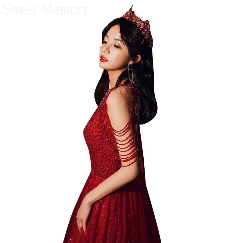 N2288 2021 Halter Wine Red Evening Dress Sweet Memory Shining Sequined Tulle Long Prom Formal Gown Wedding Party Robe Female
N2288 2021 Halter Wine Red Evening Dress Sweet Memory Shining Sequined Tulle Long Prom Formal Gown Wedding Party Robe Female