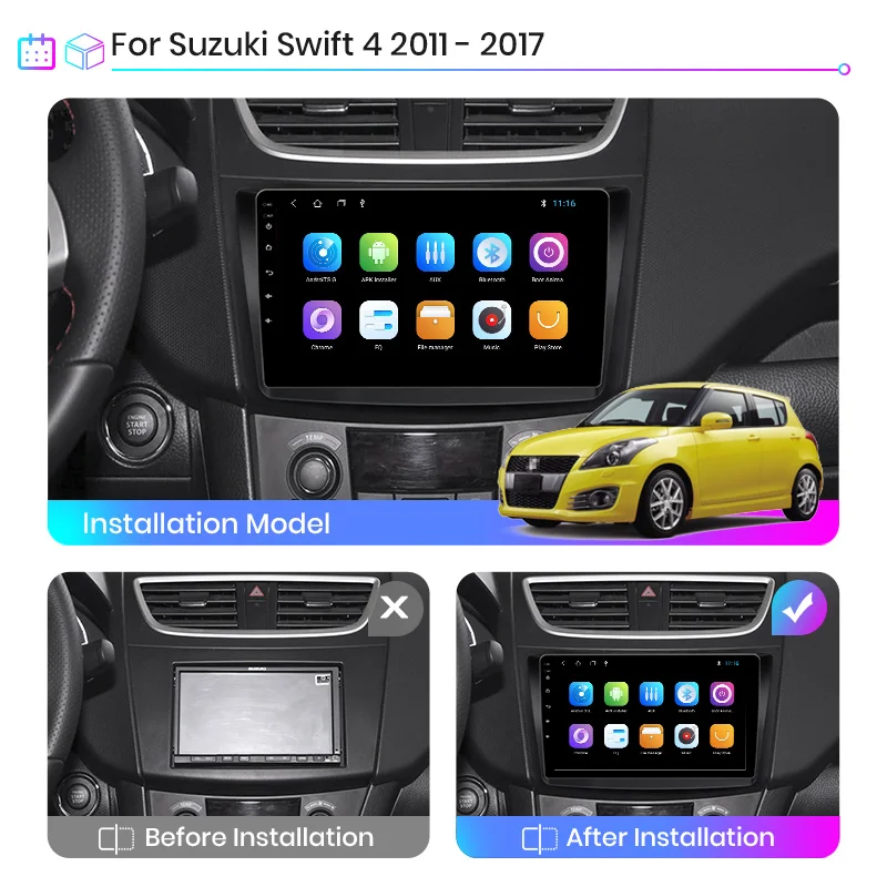 Автомагнитола Junsun мультимедийный проигрыватель на Android 10 0 4G для Suzuki Swift 4 2011-2017