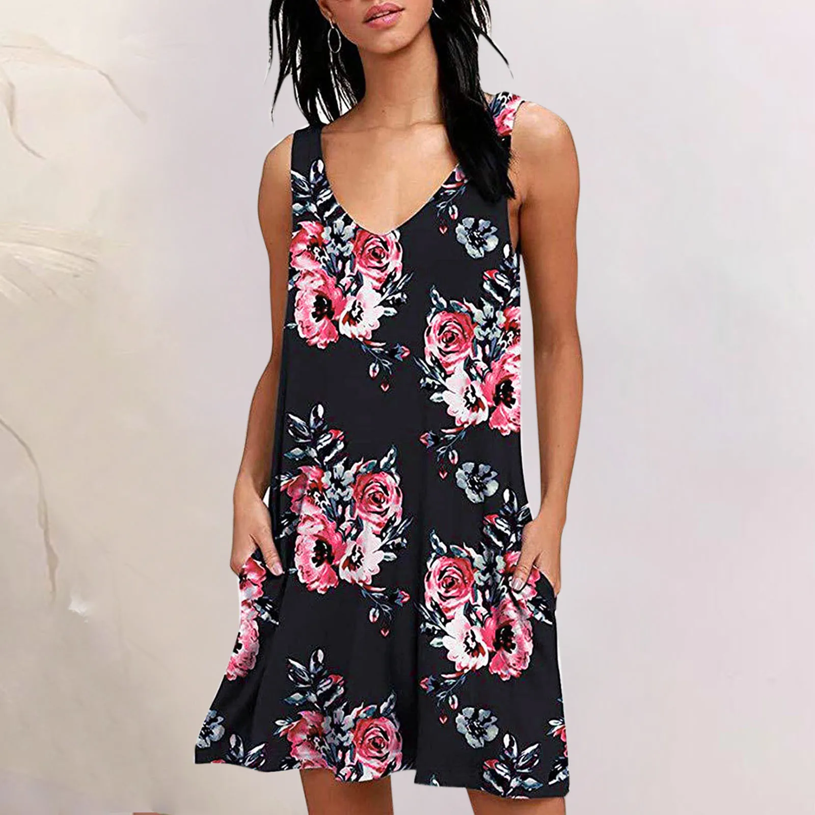 Summer Vintage Floral Print Mini Dress Loose Casual Sleeveless Beach Women's Sundress Basic Deep V-Neck Tank Dress Vestidos
Summer Vintage Floral Print Mini Dress Loose Casual Sleeveless Beach Women's Sundress Basic Deep V-Neck Tank Dress Vestidos