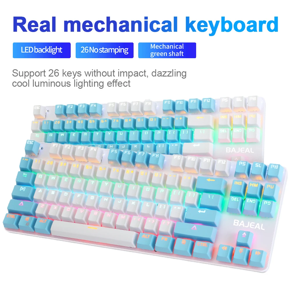 K100 87 Keys Gaming Mechanical Keyboard Two Color Axis Keycap Backlit USB Wired Gamer Keyboard for PC Laptop 
K100 87 Keys Gaming Mechanical Keyboard Two Color Axis Keycap Backlit USB Wired Gamer Keyboard for PC Laptop