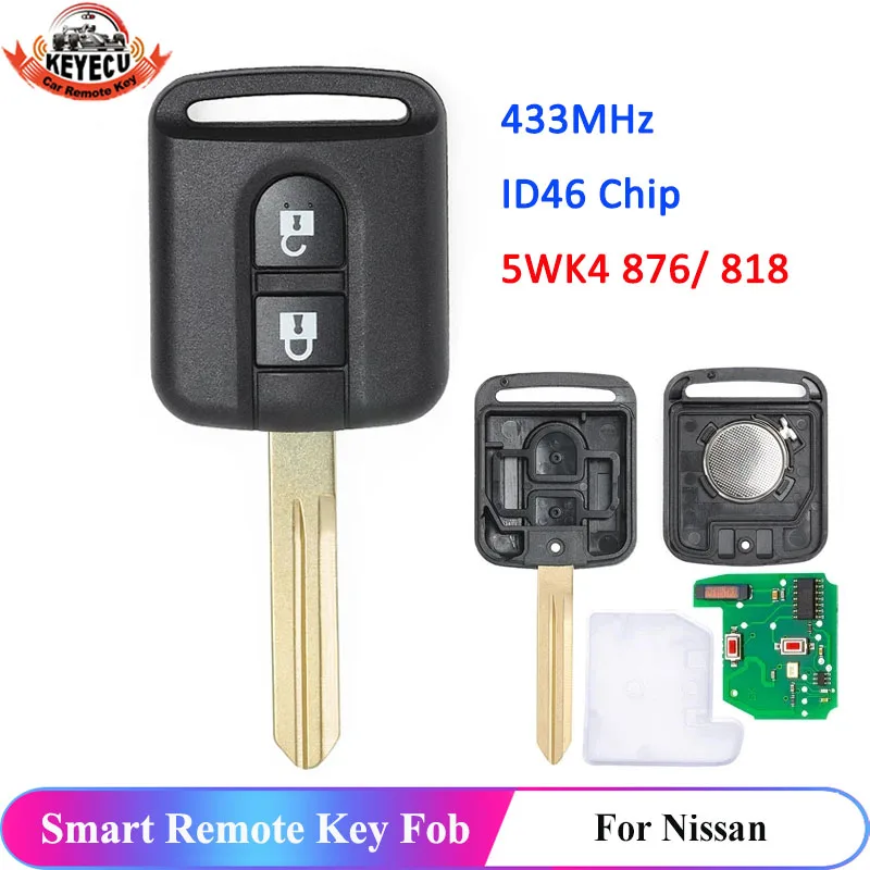 KEYECU 2X 5WK4 876/ 818 433 МГц ID46 чип брелок для Nissan Elgrand X TRAIL Qashqai Navara Micra Note NV200 2 кнопки
