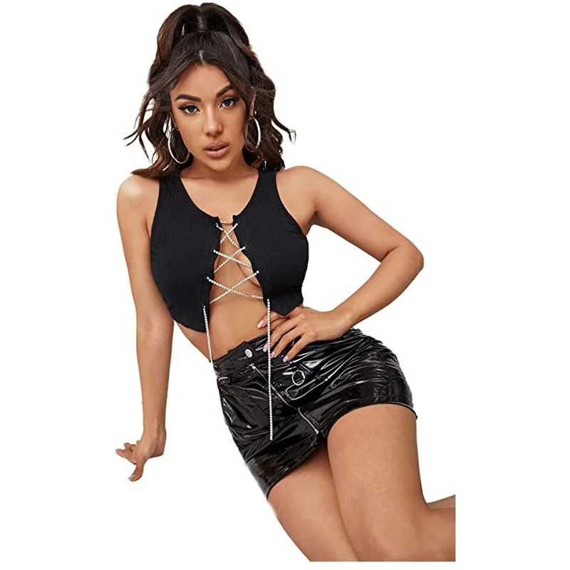 High quality new ladies sexy sleeveless round neck tie rib knit solid color fashion Harajuku nude ladies vest
High quality new ladies sexy sleeveless round neck tie rib knit solid color fashion Harajuku nude ladies vest