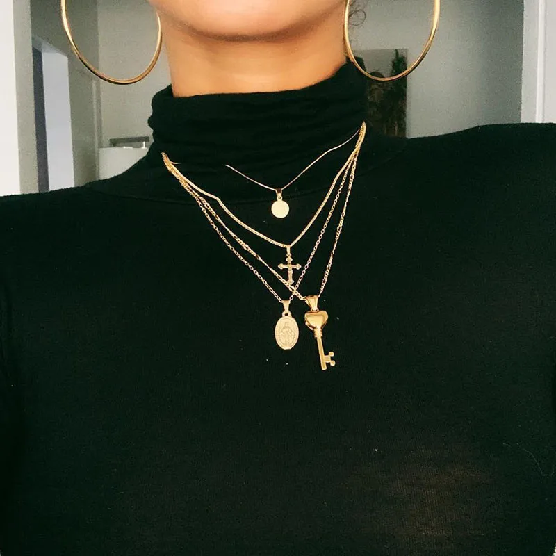 ALIUTOM Metal Gold Chain Multilayer Choker Collares Necklace Women Vintage Key Cross Pendant Necklace Collier Bohemian Jewelry 
ALIUTOM Metal Gold Chain Multilayer Choker Collares Necklace Women Vintage Key Cross Pendant Necklace Collier Bohemian Jewelry