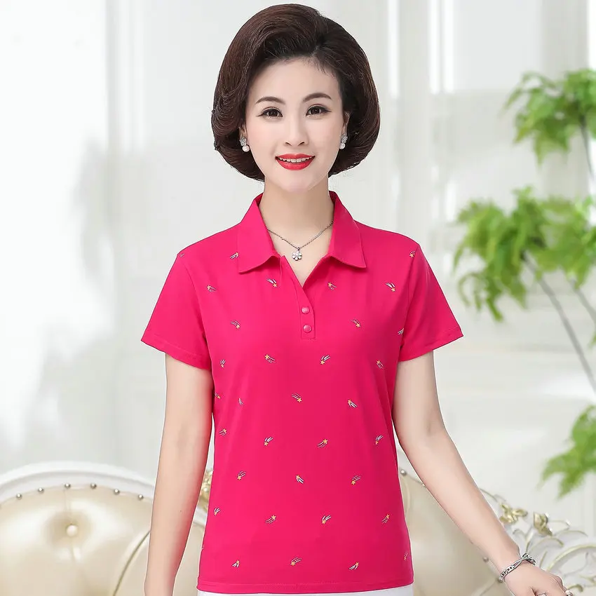 Navy Blue Purple Orange Gray Red Floral Cotton Polo Shirt Middle Aged Women Summer Casual Turn Down Collar Short Sleeve Top 4XL
Navy Blue Purple Orange Gray Red Floral Cotton Polo Shirt Middle Aged Women Summer Casual Turn Down Collar Short Sleeve Top 4XL