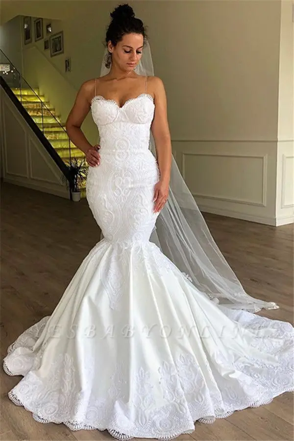 Vestidos De Novia Hot Gorgeous Mermaid Lace Long Wedding Dresses With Spaghetti Straps Sleeveless Mariage Bride Dresses
Vestidos De Novia Hot Gorgeous Mermaid Lace Long Wedding Dresses With Spaghetti Straps Sleeveless Mariage Bride Dresses