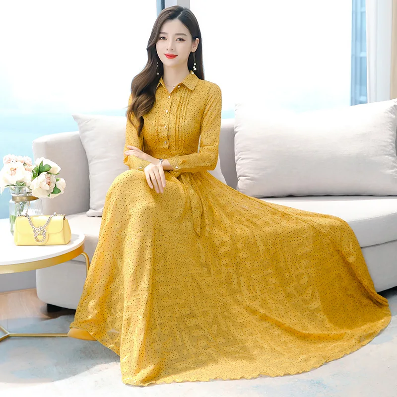 2021 autumn new Korean version of slim long sleeve jacquard chiffon dress temperament slim big swing long dress female size
2021 autumn new Korean version of slim long sleeve jacquard chiffon dress temperament slim big swing long dress female size